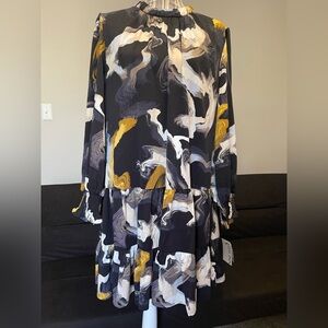 NWT Nine West Black and Yellow Abstract Swing Dress